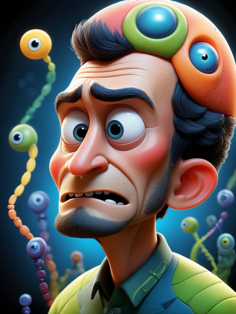 Generate a highly detailed and scientifically accurate illustration of abstract Last Universal Common Ancestor, non-human, biology, Illustration, dna cell, morphological form, drawn facial features. Make sure that the illustration accurately depicts the structure of the cell. The final image should reflect the intricate and delicate nature of this essential cellular structure, adhering to current scientific knowledge and visual standards for accuracy