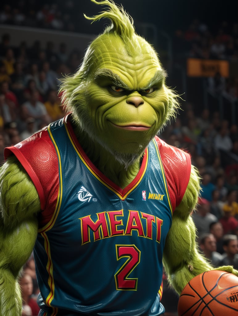 Grinch wearing Miami Heat basketball jersey