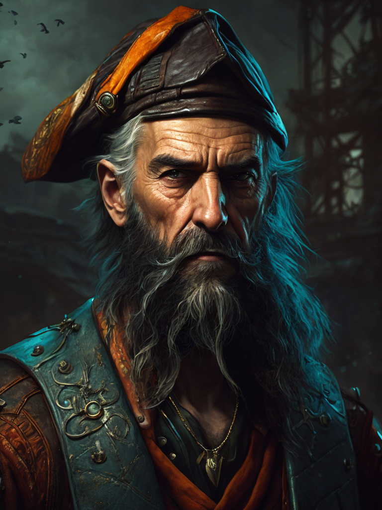 old pirate with octopus beard, dark scene, dark atmosphere, epic shot, sharp on details