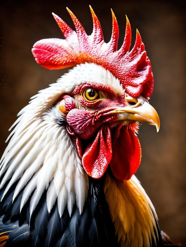 A masterpiece rooster portrait painting by Rembrandt Van Rijn