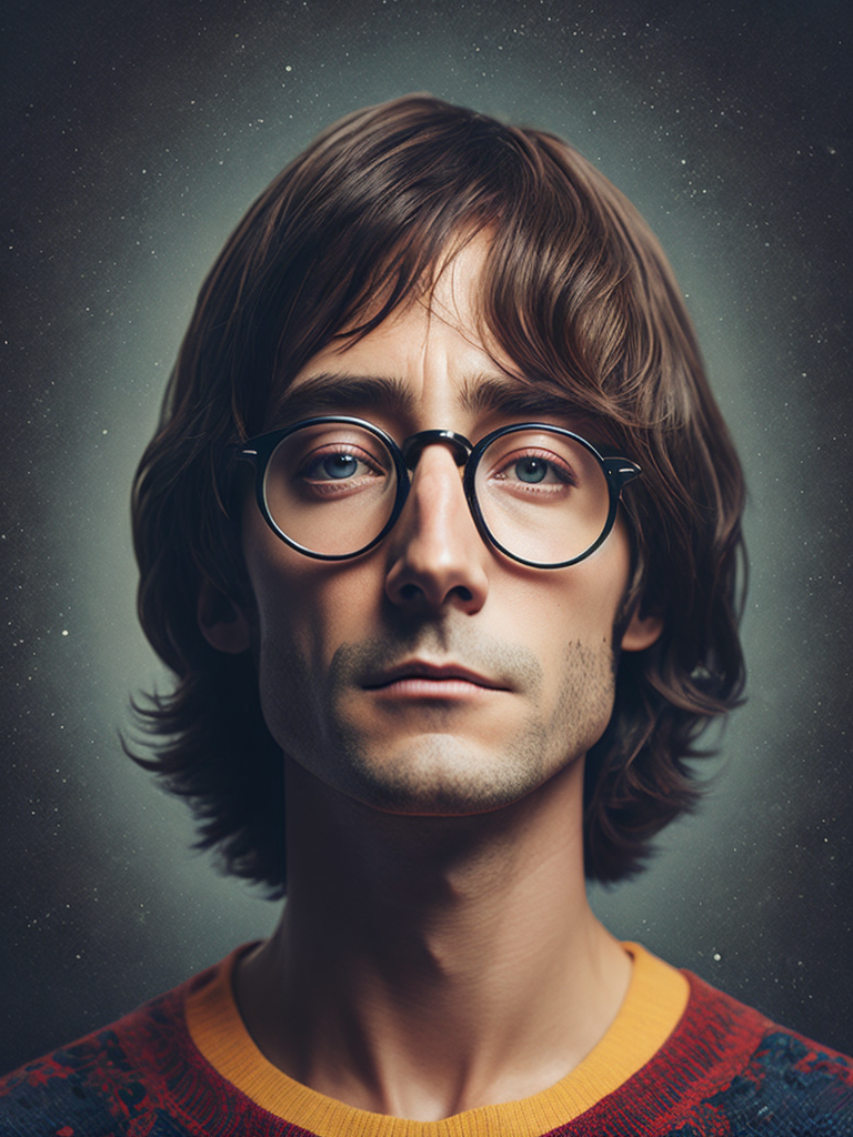 portrait of John Lennon, soft palette, trending on artstation, intelligence art creative interpretation digital art playful surrealism, 1964 multi colour lights glowing white space kodak film colour 35mm lens artistic interpretation