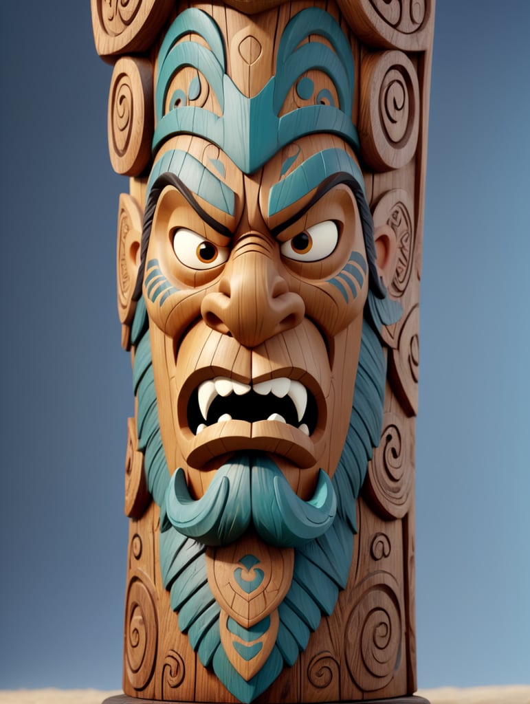 viking totem pole, carved wood, aggressive totem, traditional ornament