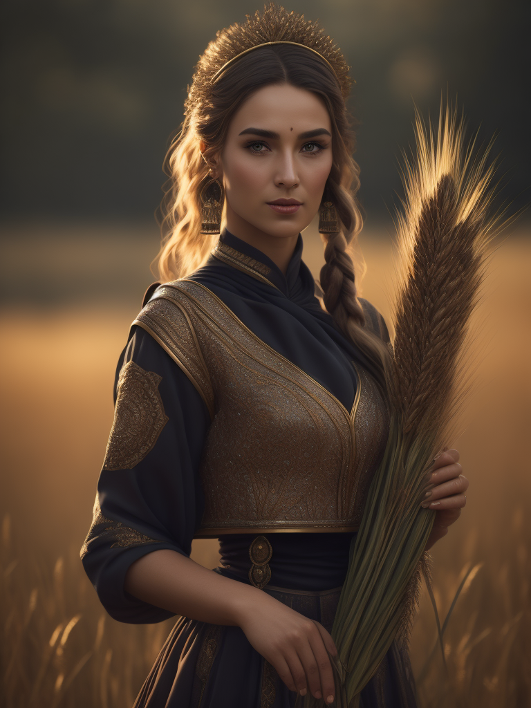 beautiful lady with tradition dress hold wheat in hand