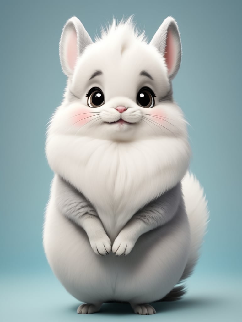 cute, hyper fluffy, chinchilla, full view, chibi style, disney style, cartoon style, pixar style, with background
