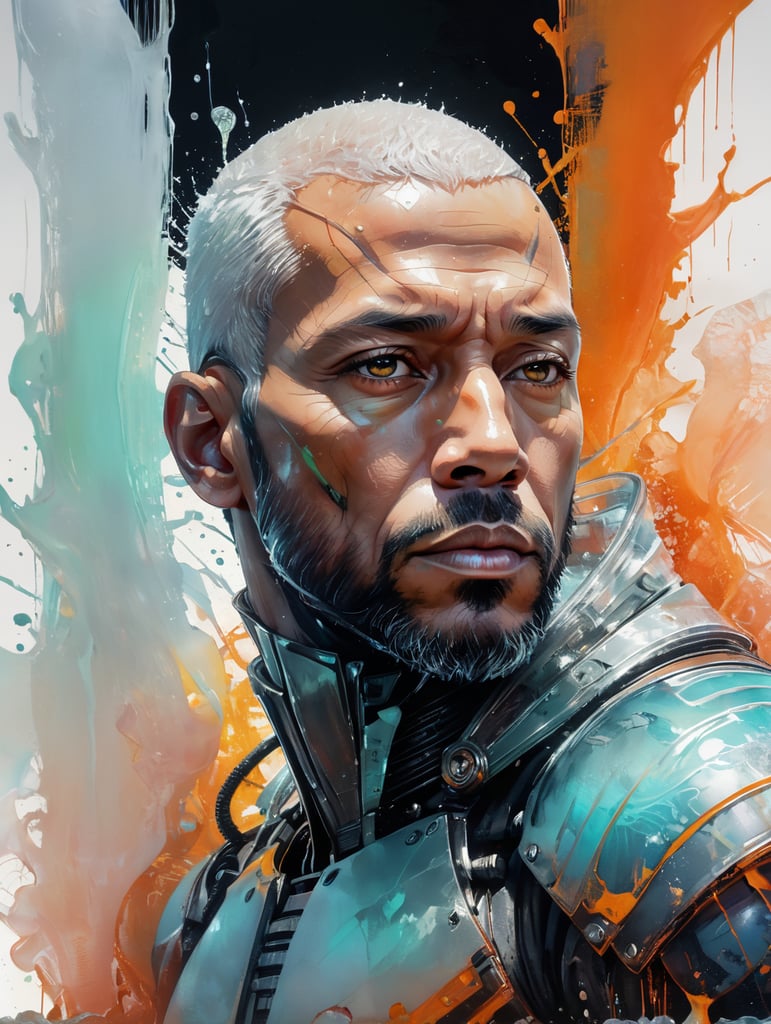 Portrait of a Translucent man made from the ice, organs are visible through the ice