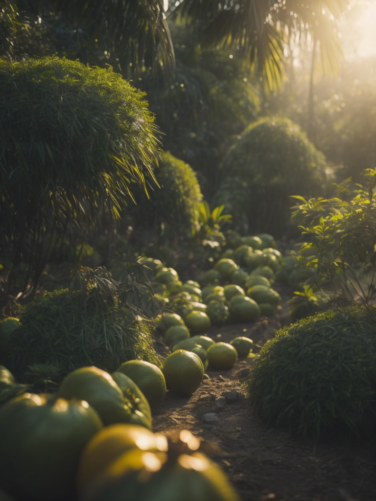 nature landscape with green coconuts and honeycombs