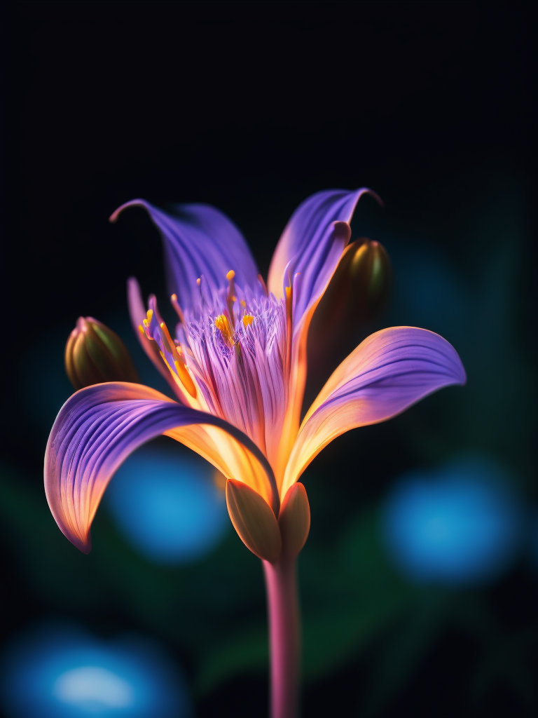 macro photo of a Bioluminescent Flower of a Lily, Glowing Bioluminescence