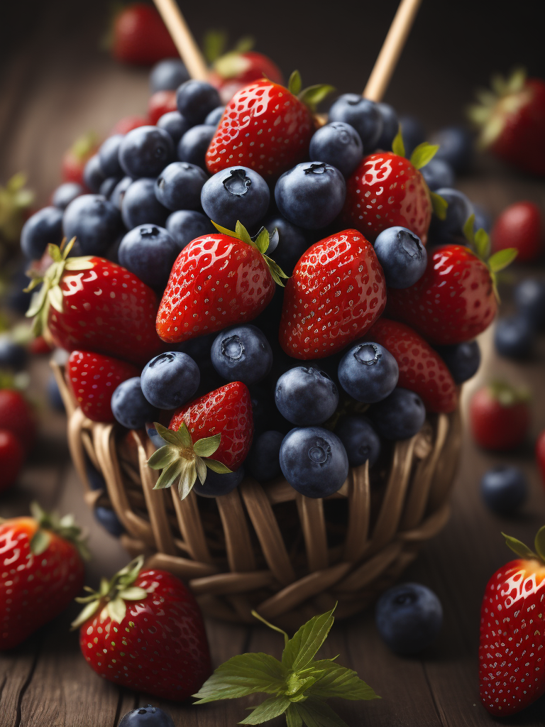 черника и земляника нанизаны на соломинке