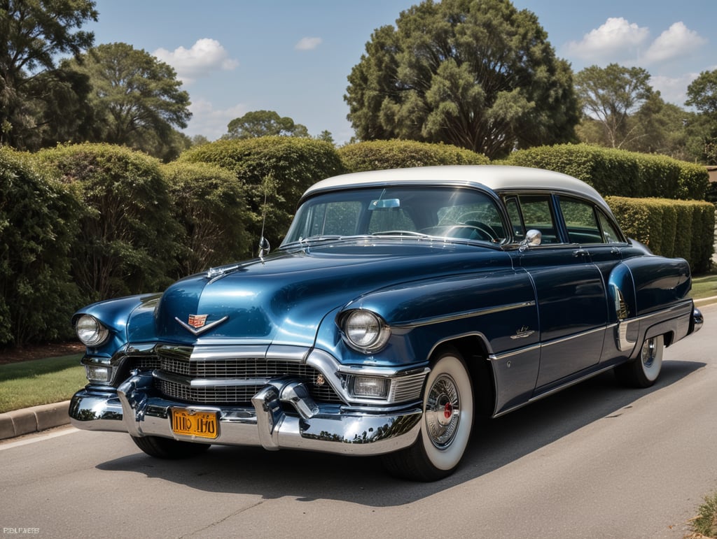 Cadillac El Dorado 1955 color azul y fondo blanco