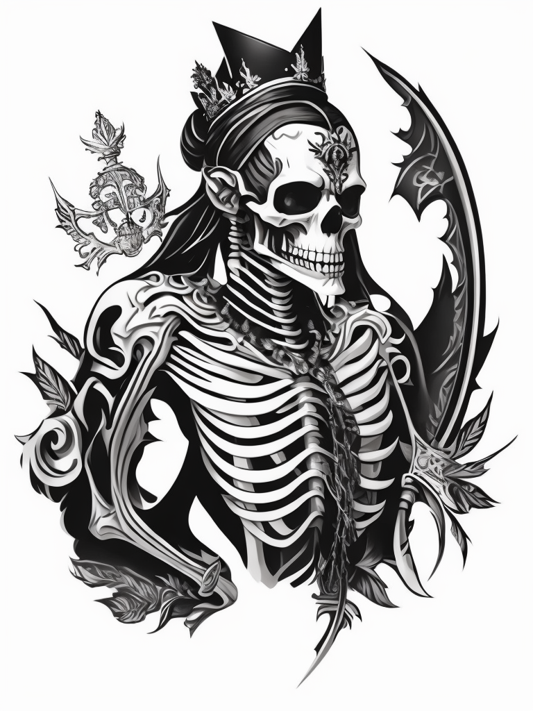 A vector art of a queen skeleton tattoo