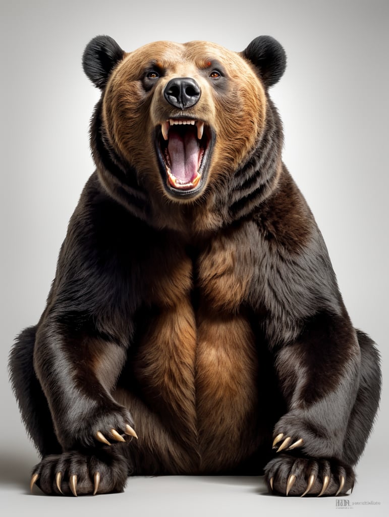 laughing Bear sitting front camera white background bear photography animal portrait happy photogenic