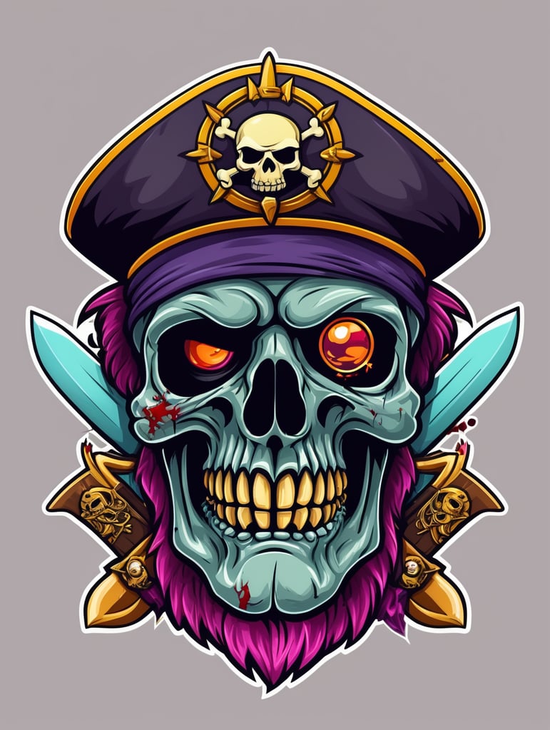 Zombie skull captain pirate mascot logo, e-gaming, bright colors, Gaming Logo, vector image