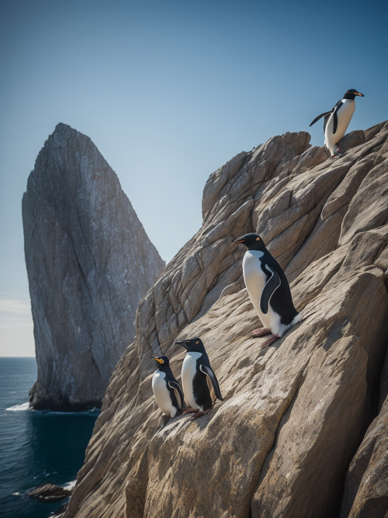 Rock of gibraltar with penguins, amazing view, sunny weather, high quality details