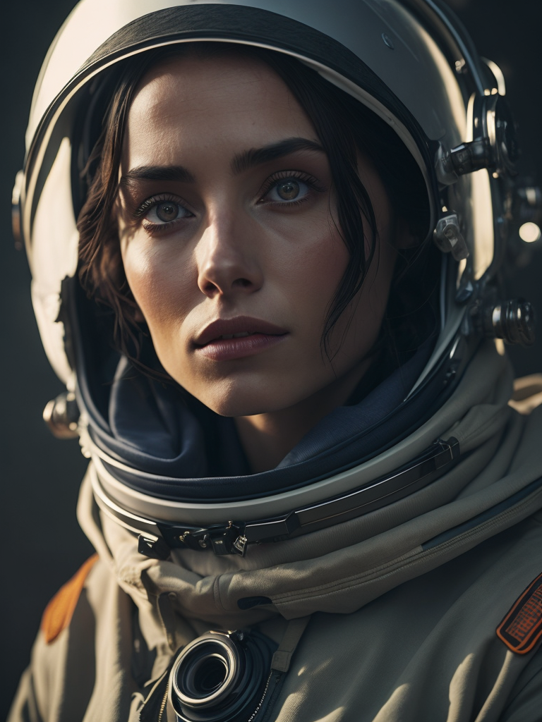 Woman astronaut, solar eclipse, space background