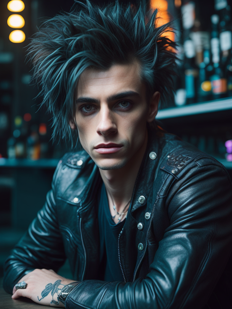 Portrait of a punk rocker in a bar