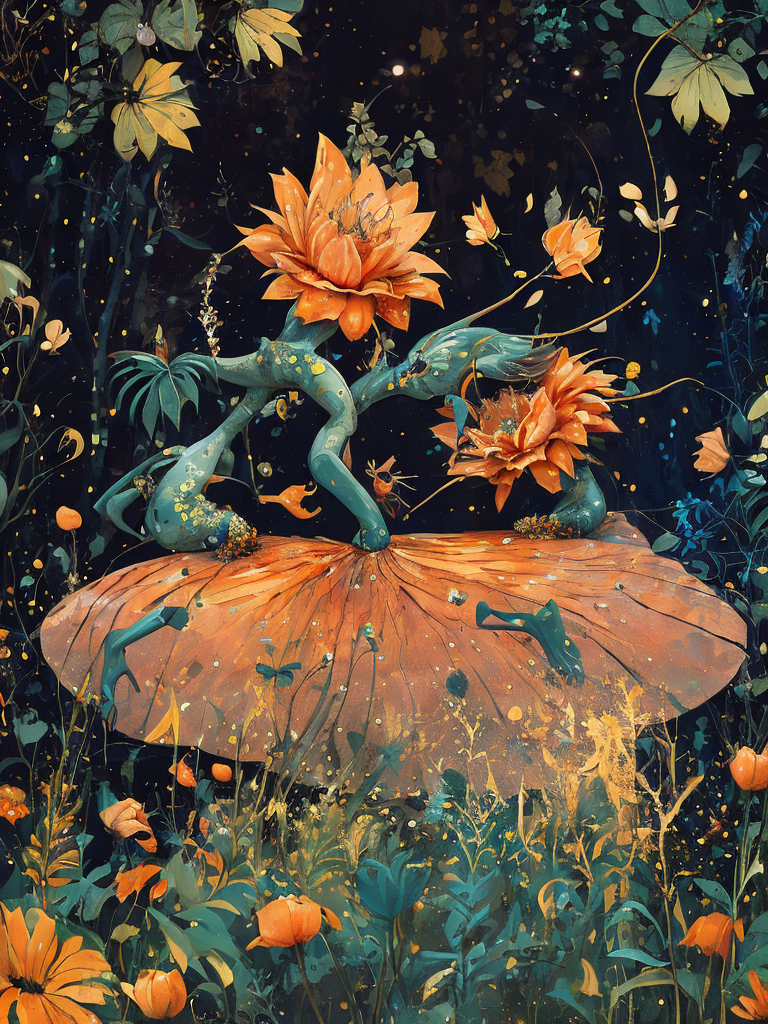 a strange dancing flowers, illustration, sharp on details, vector
