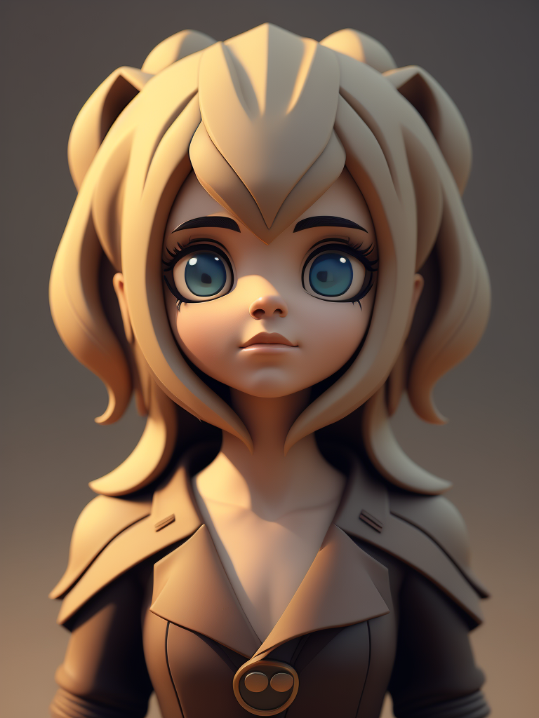 Centered, very cute, isometric view, unique clay 3d icon curved low poly, a girl, 100 mm, Pastel colors, 3d blender render, Neutral blur background, Centered, matte clay, Soft shadows, Cute, pretty, curves