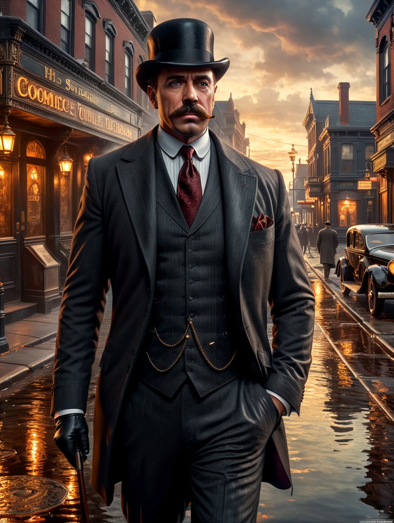 Explore the duality of H.H. Holmes as he dons a sharp suit and expertly sells insurance, all while his hidden malevolence lurks just beneath the surface. Use your creative vision to capture the contrast between his charming facade and his true nature."