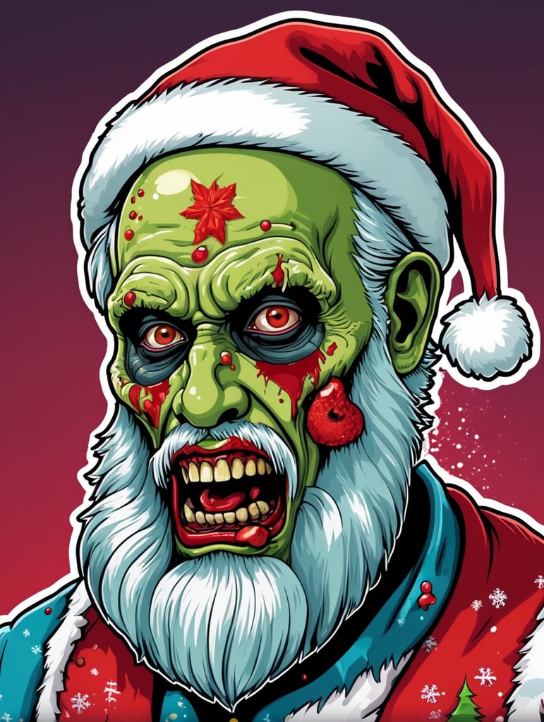Pop art illustration, sticker, zombie Santa