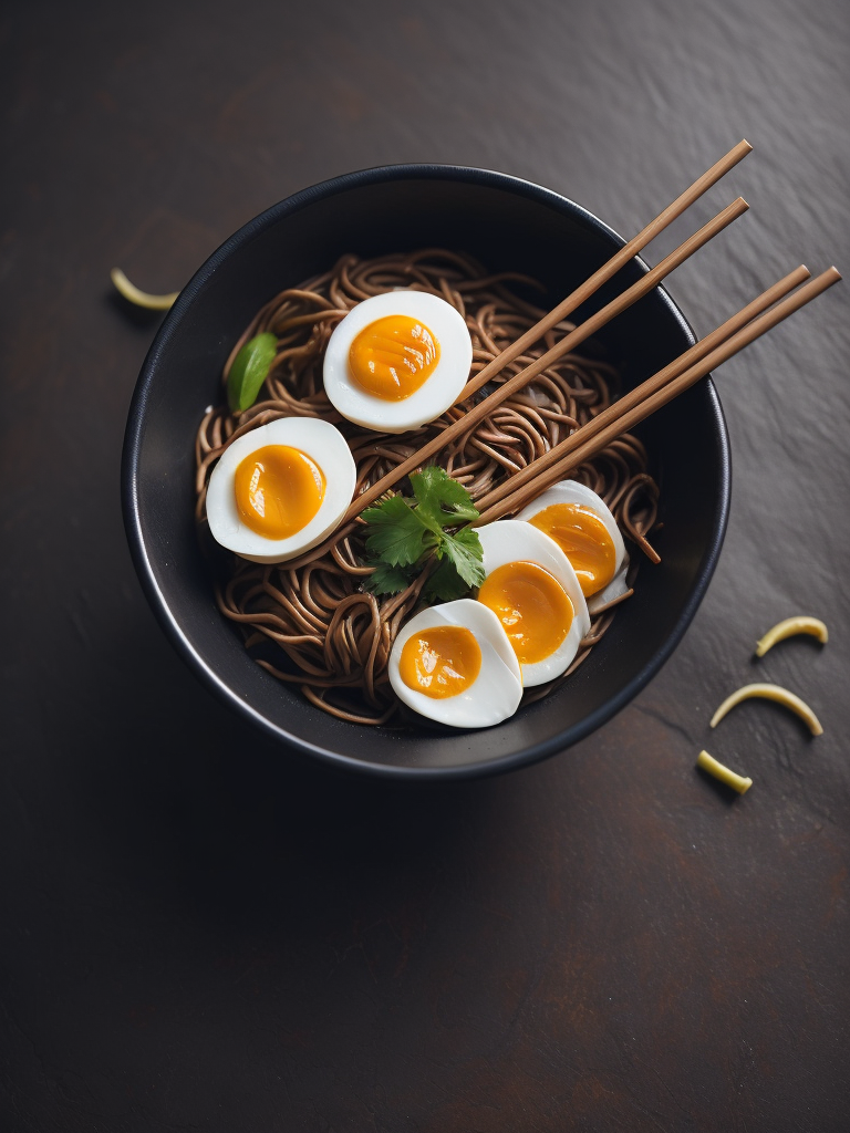 ultra detailed japanese ramen, chopsticks, egg, steam