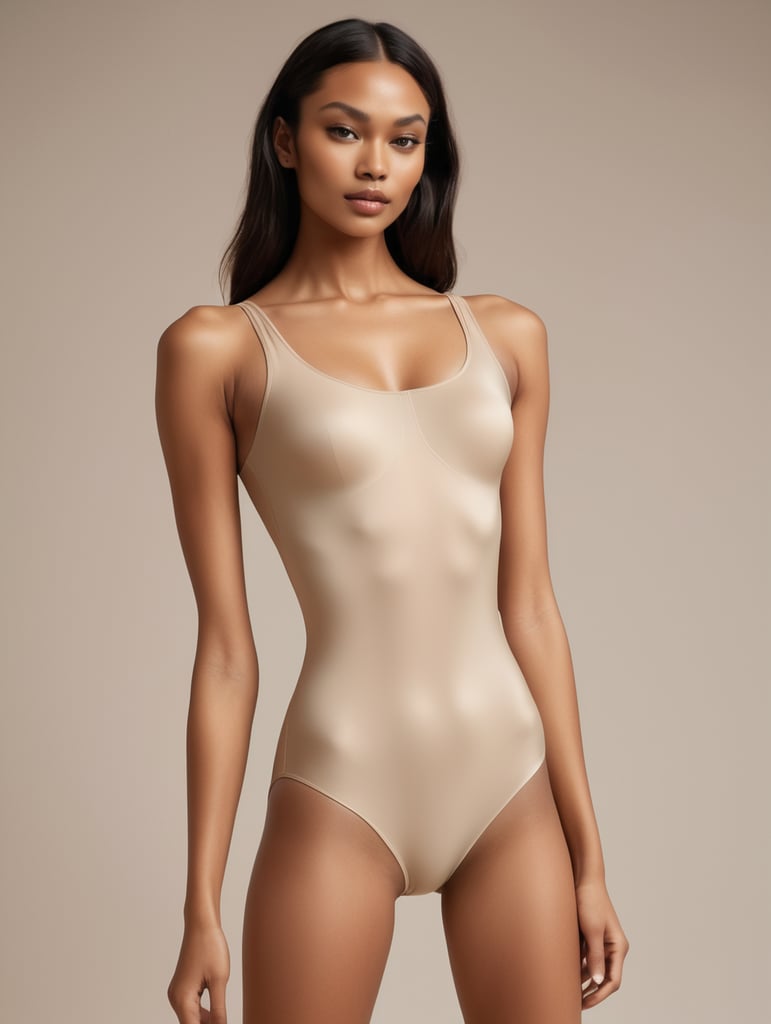 supermodel wearing a very high-cut leotard showing the skin of her hips