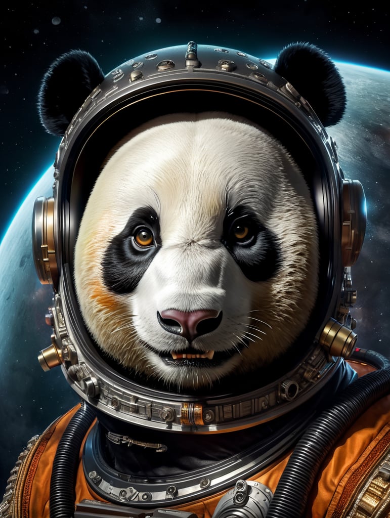 panda bear in a space helmet in space