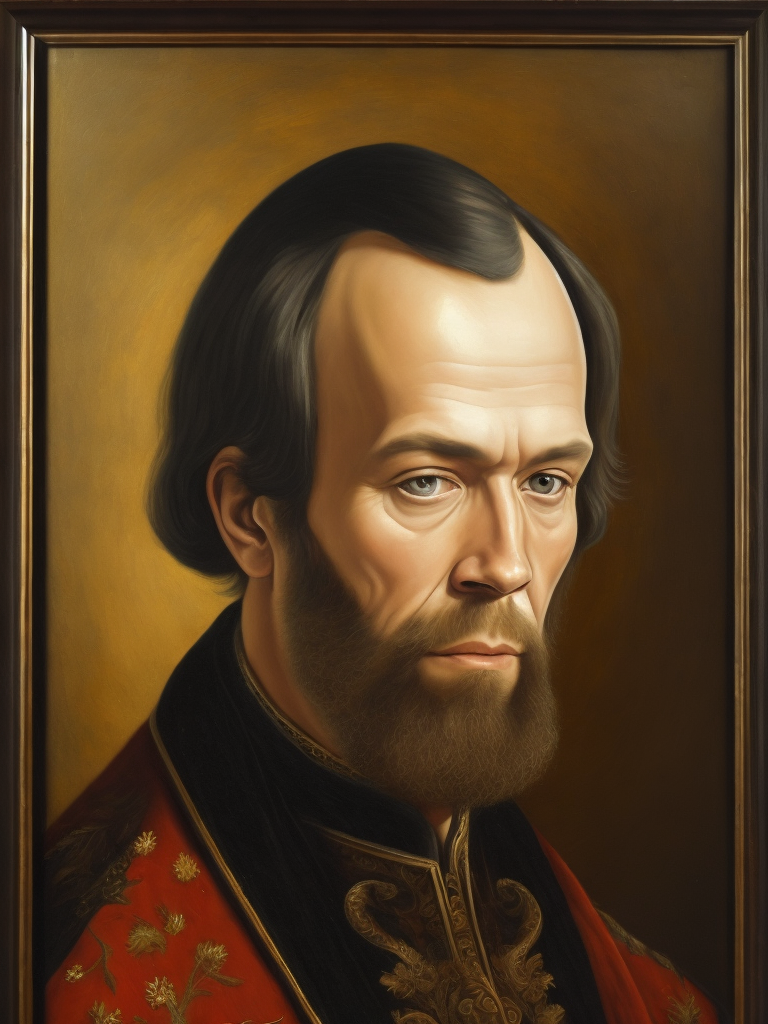 Portrait of Fyodor Dostoevsky, style of Catherine Nolin, Painting, Acrylic, Oil, Portrait, Interior, USA