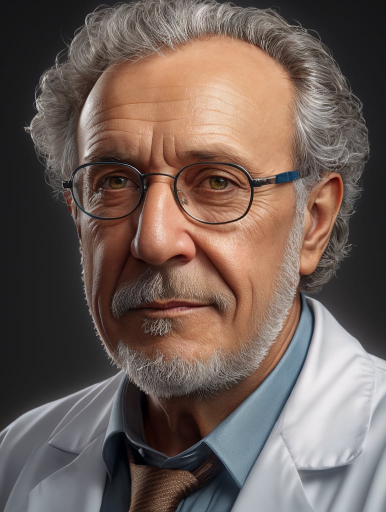 Half bust Portrait of Famous Scientist, bright and saturated colors, highly detailed, sharp focus, Bright expressive, Dramatic Lighting, Depth of field, Incredibly high detailed, white background
