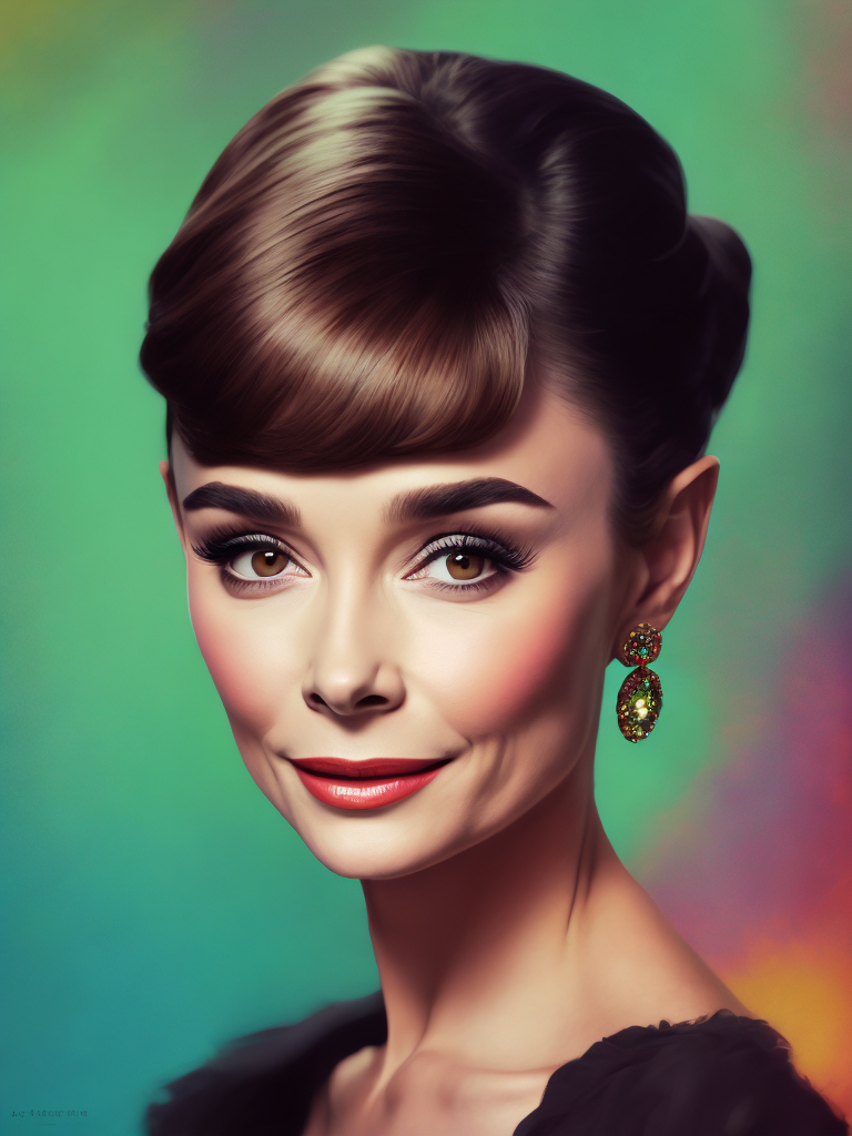 Portrait of Audrey Hepburn, Album art, gorgeous stunning vibrant digital art,octane render, gloss. inspired by Oscar-Claude Monet