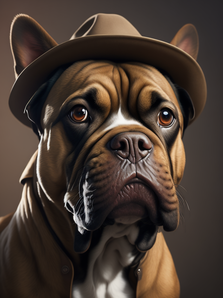 a British Bull dog wearing a cowboy hat.