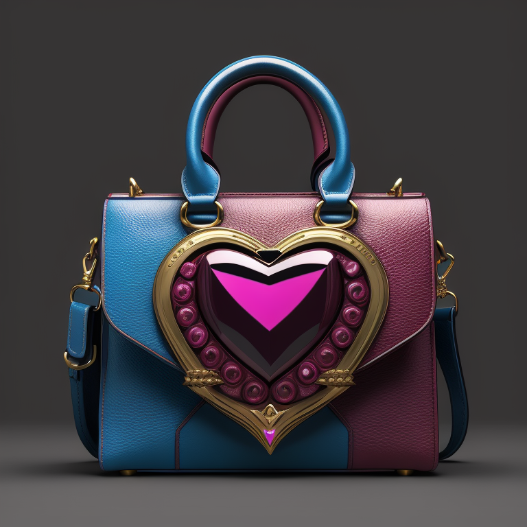 design women bag with magenta and blue colors and a heart lock