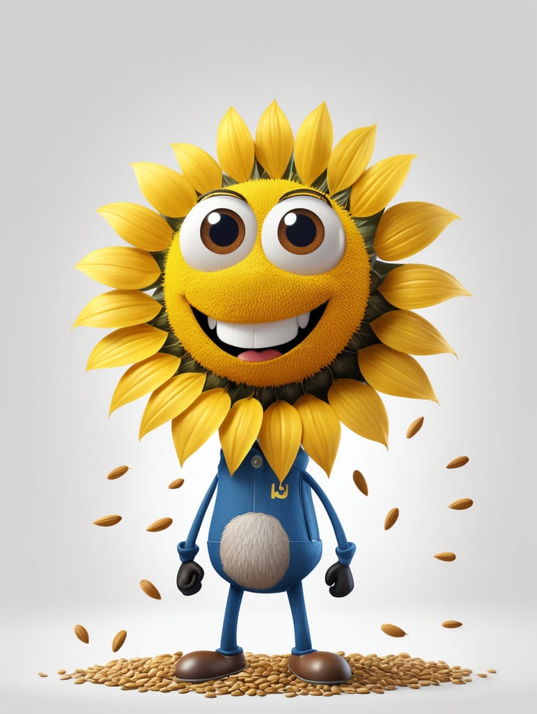 draw sunflower seed character, 3d pixar style, white background