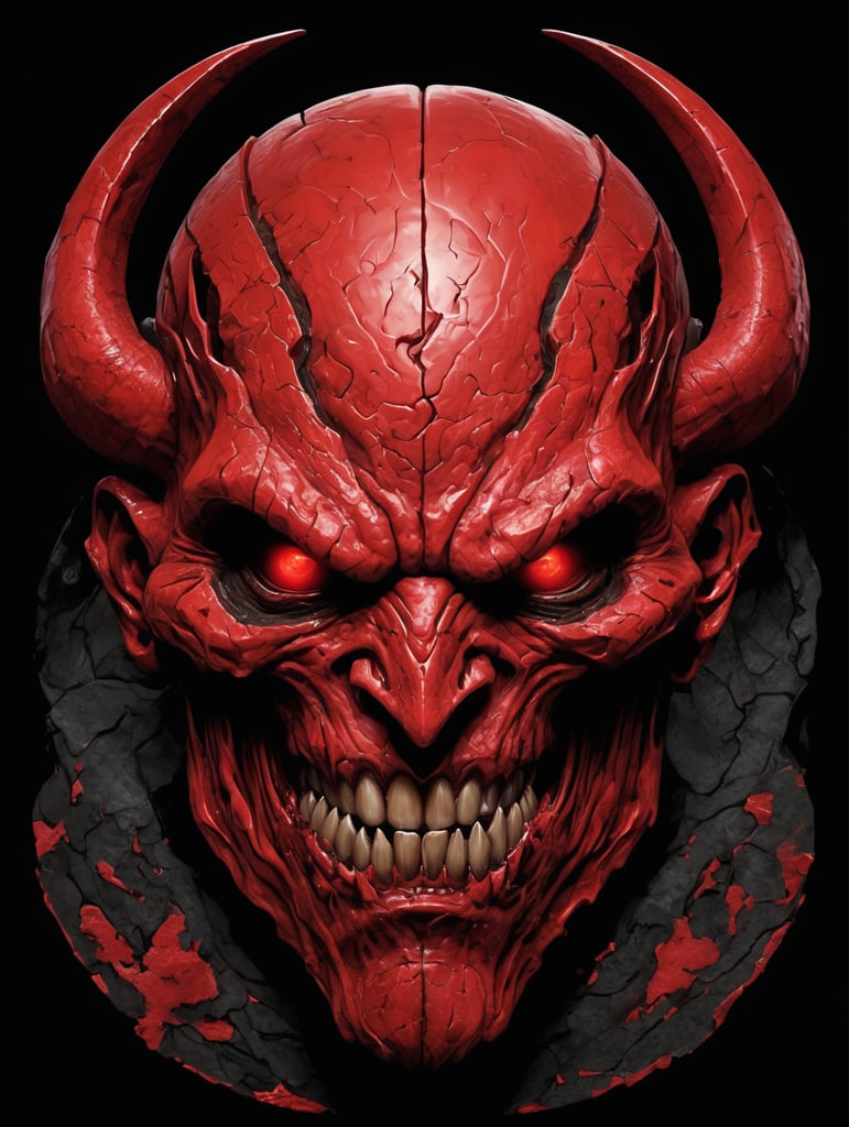 Gaming Logo. Create the image of a disfigured mutant being, inspired by the cover, and mutant de arca albums, red in color, with the appearance of varnished paint. On black background.vector image