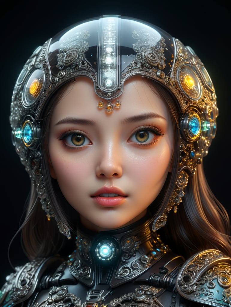 Cute aesthetic, a (tiny cute translucent polycarbonate women) with an led screen face, emoticon, stunning render, intricate details