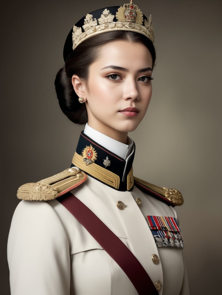 Young queen in Ceremonial military uniform