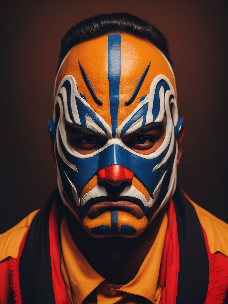 Portrait of a masked mexican wrestler, Vivid saturated colors, Contrast color, studio photo, professional photo, Rich colors, Detailed image