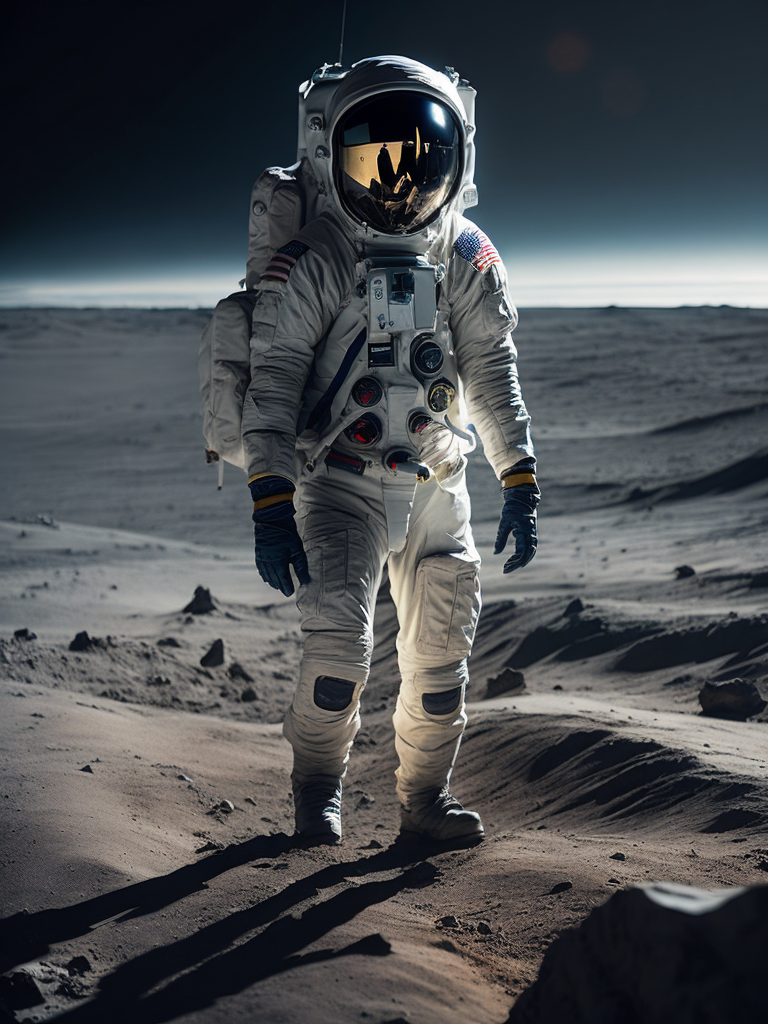 Astronaut walking on the surface of the moon with earth in the far distance