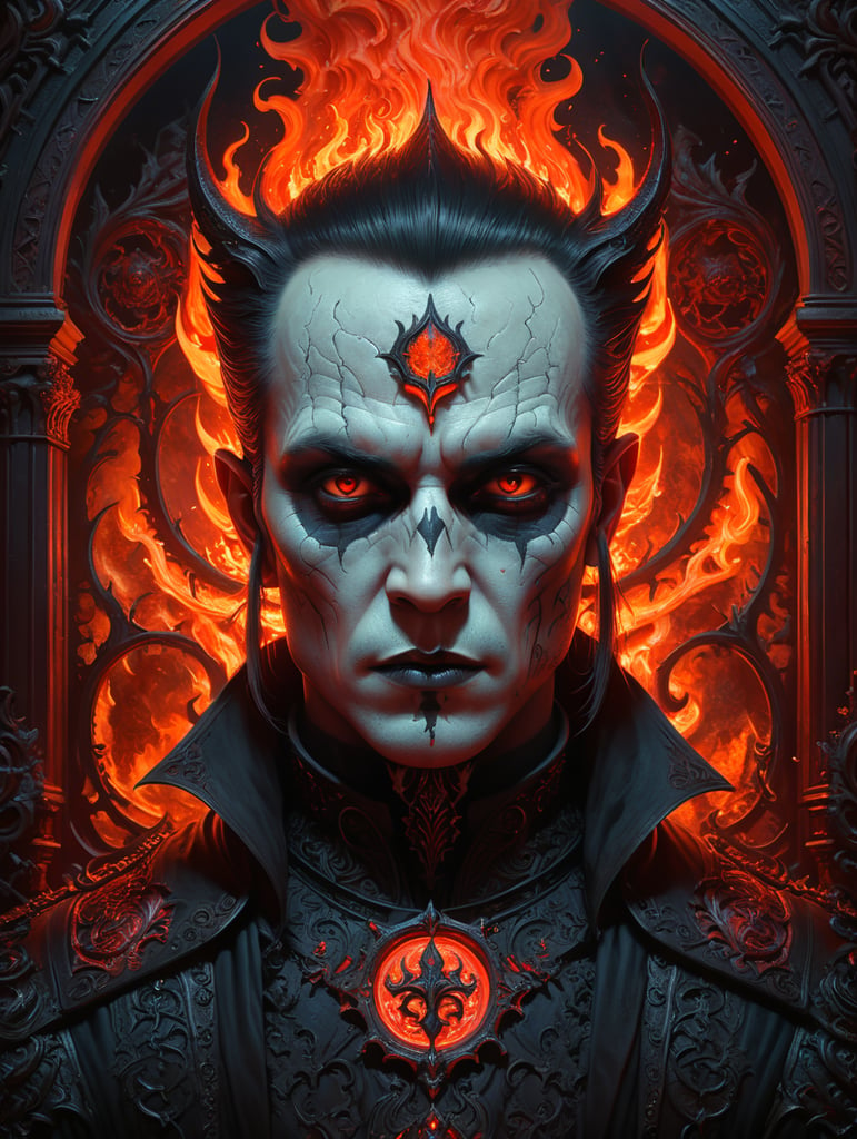 a guardian of hell portrait by casey weldon, fiery orange red and black color palette, olga kvasha, miho hirano, hyperdetailed intricately detailed gothic art trending on artstation triadic colors unreal engine 5 detailed matte painting, deep color, fantastical, intricate detail, splash screen, complementary colors, fantasy concept art, 8k resolution, gothic deviantart masterpiece