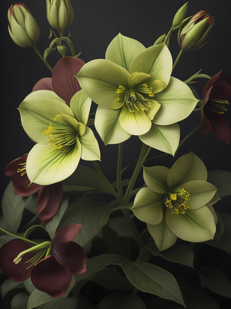 цветы морозник, очень яркие цвета, светит солнце в саду