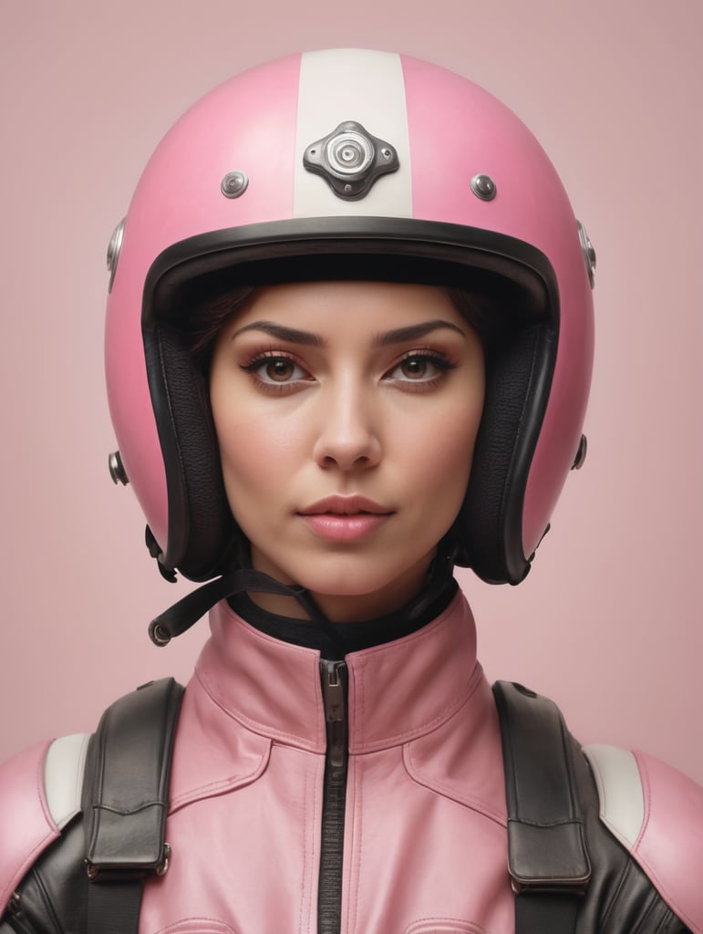 create a rembrandt style woman with a pink motorcycle helmet on her head