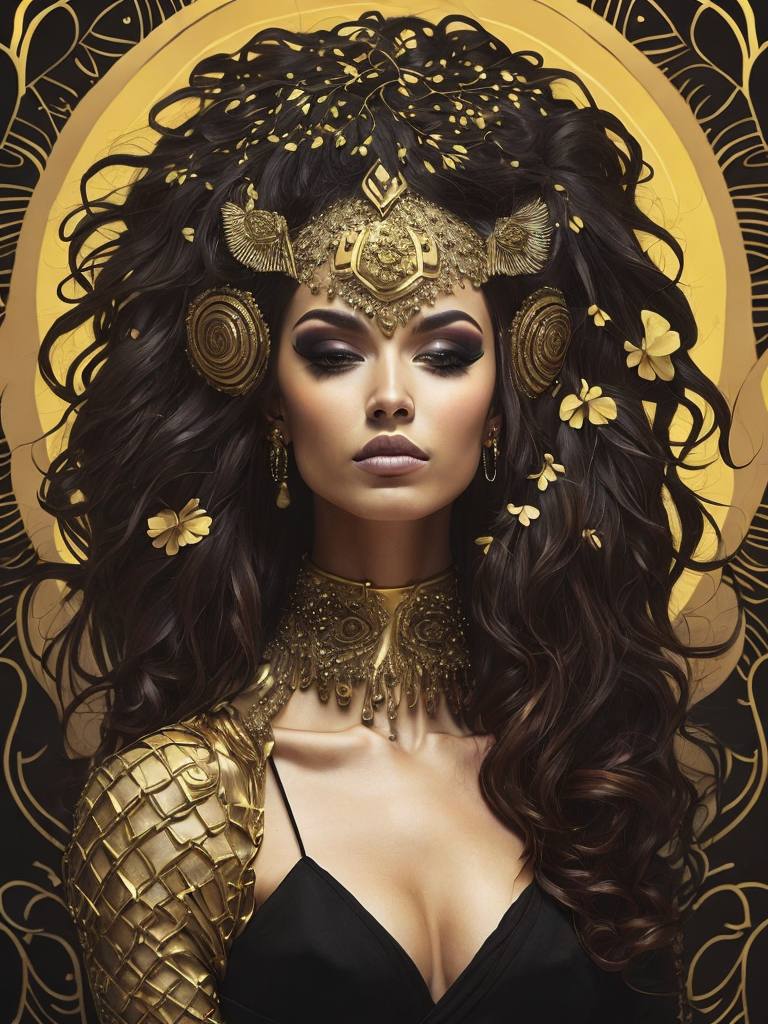 artistry celebrates the essence of contemporary culture through the creation of sublime imagery. Behold an airbrushed composition depicting the Zirckton on the exotic planet Zappi, evoking the spirit of neo-pop surrealism with dazzling golden tones, splendid comic art elements, and fine nouveau style. Witness emotive faces full of elegance and grace that capture the imagination and evoke the deepest of emotions