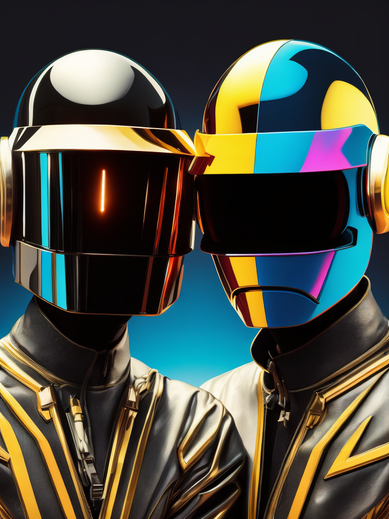 Portrait of daft punk, ultra realism, super detailed, neon colors, magazine cover, professional shot, magazine photography, bright saturated colors, sharp focus, highly detailed