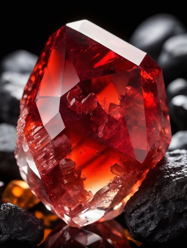 red Rock crystal on a dark background, macro photography shot on Hasselblad H6D at 135mm, beautiful colors