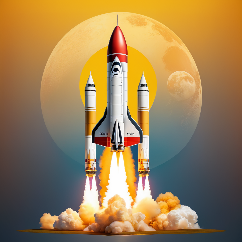 Rocket launch isolated on yellow background