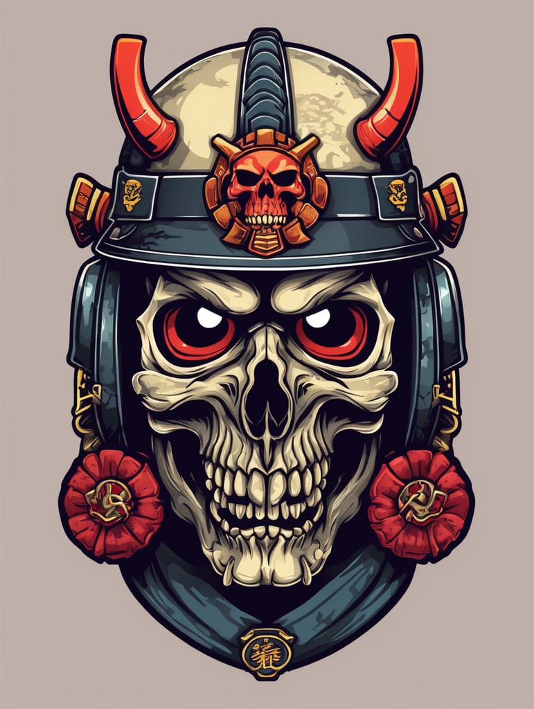 Zombie Skull with Japanese samurai helmet, mascot logo, e-gaming, bright colors, Gaming Logo, vector image