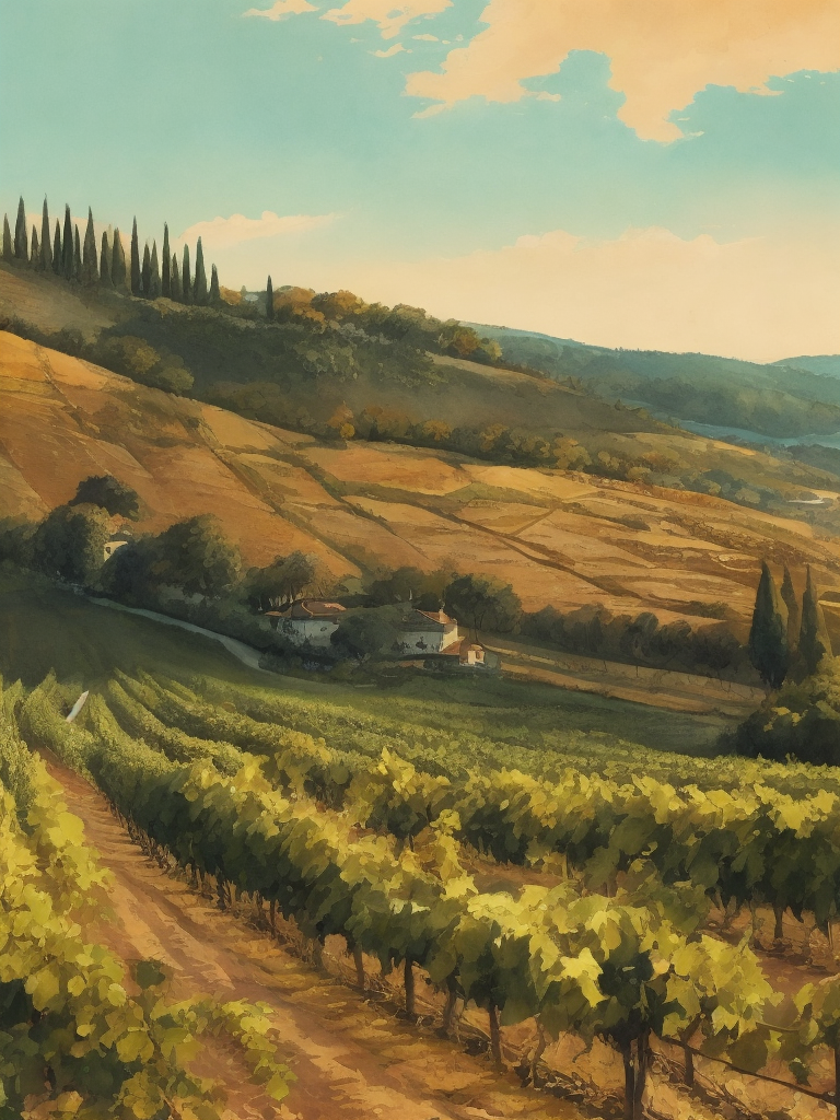italian vineyard, woodcut