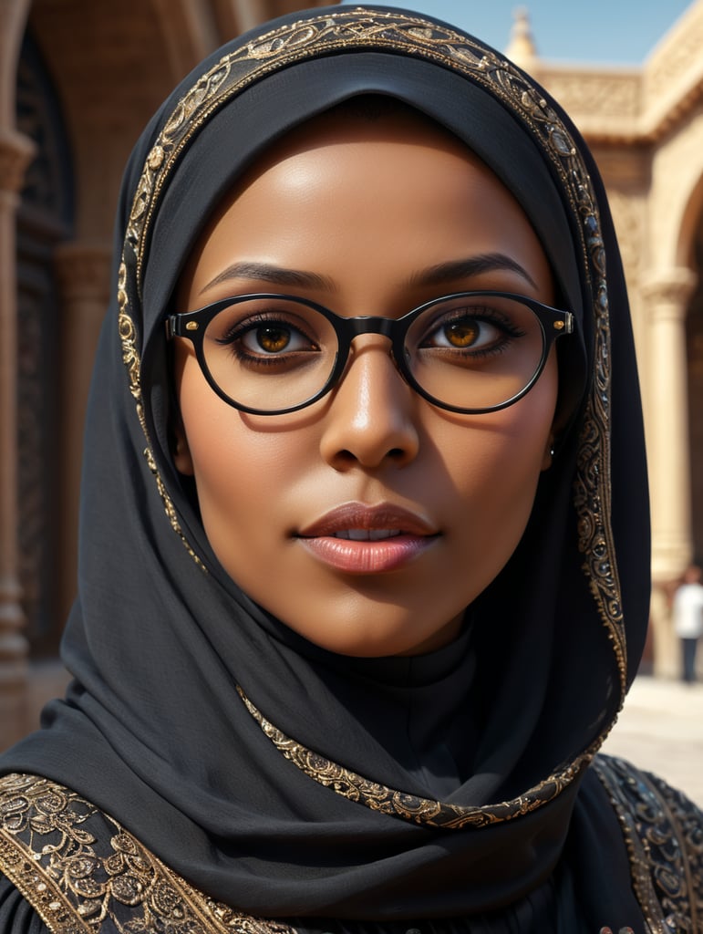 cute black hijab woman with glasses