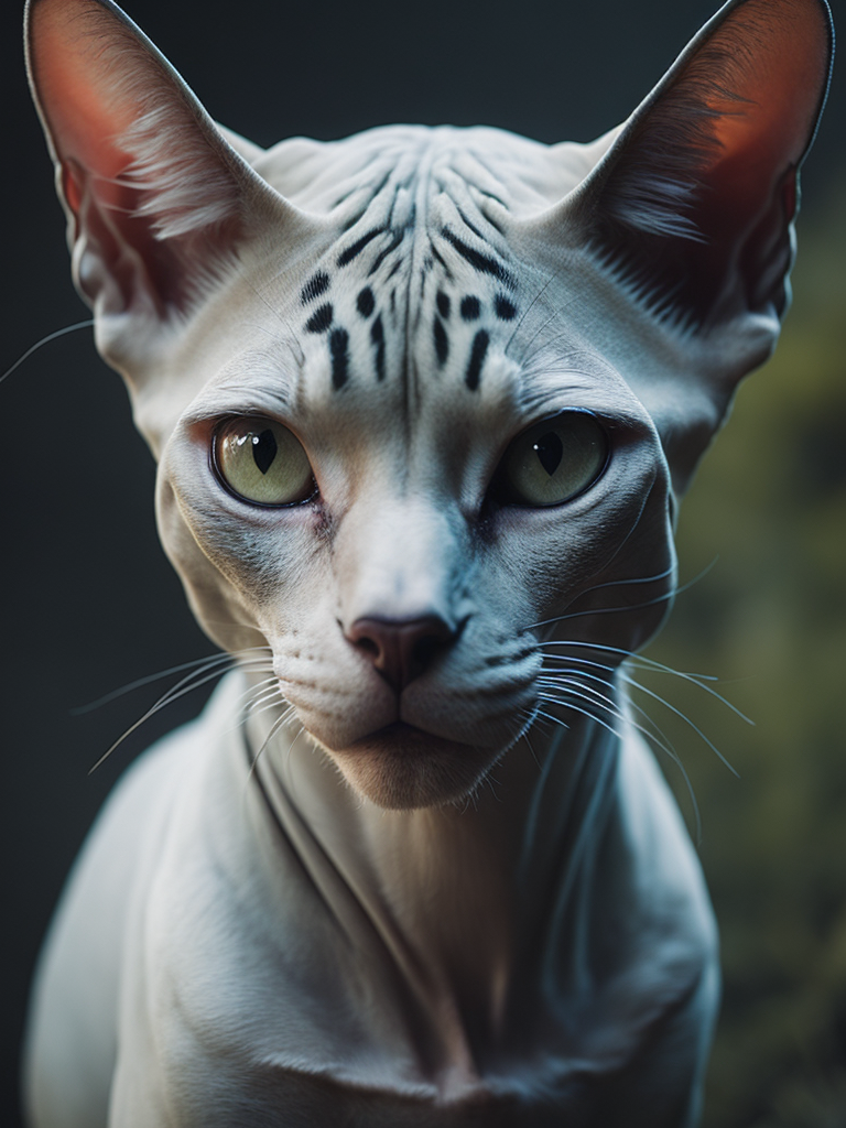 tattoos on a bold white sphynx cat
