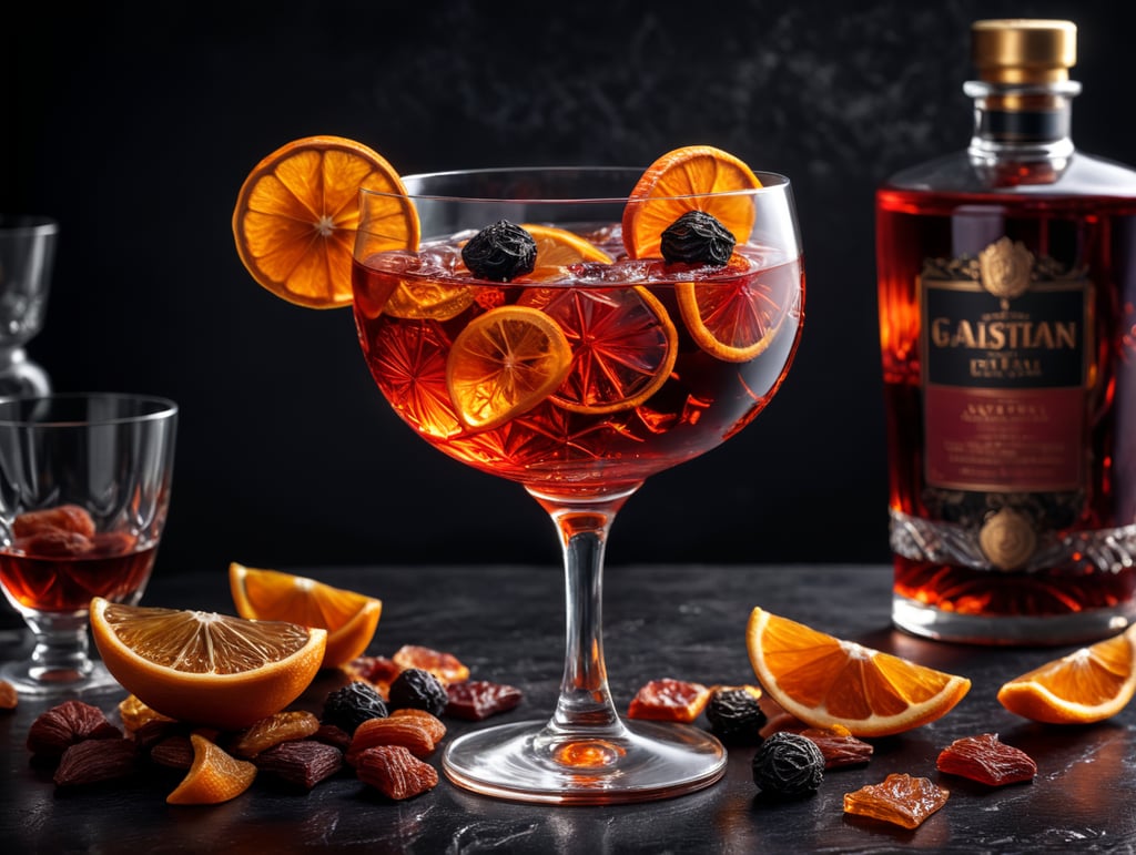 Negroni Cocktail with dried fruit slices
