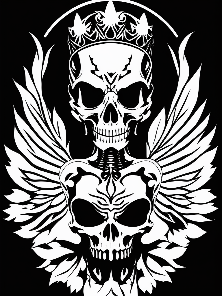 A vector art of a queen skeleton tattoo, black and white